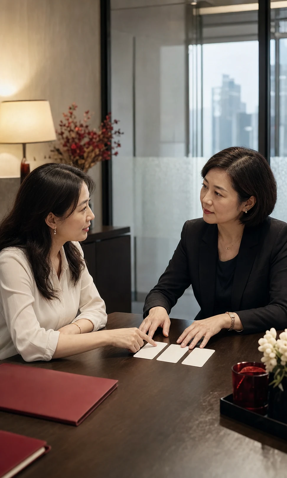 两位女性在安静环境中梳理婚恋危机问题